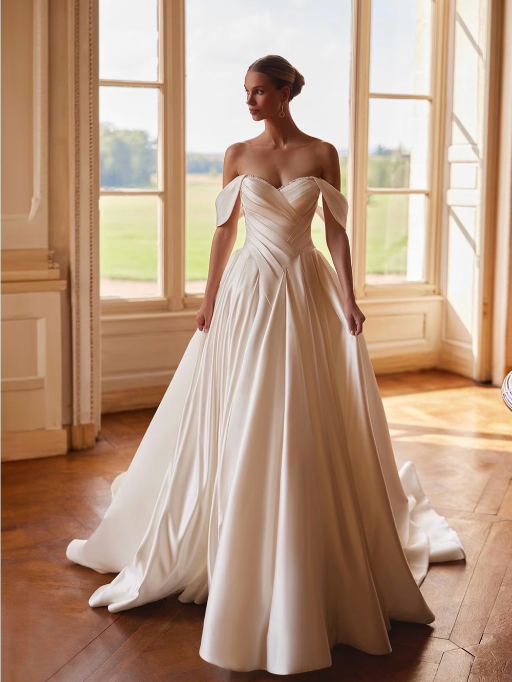 Elegant Off-Shoulder Ivory Ball Gown Dress